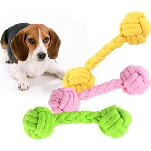 Pet Dog Toys Chew Toys For Small Dogs Cleaning Teeth Candy Color Pet Cotton Rope Knitting Dumbbell Ball