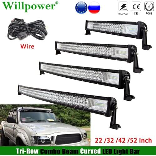 Offroad 4WD 22" 32" 42" 52" Curved Light Bar For Jeep Chevy 4x4 Truck SUV Car Roof Triple Row LED Work Light Bar Driving Lamp