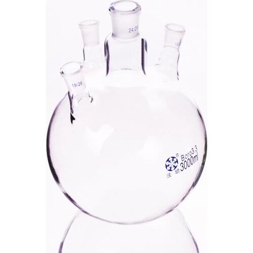Four-necked flask oblique shape,with four necks standard grinding mouth, 3000ml,Four ground mouth 24/29+19/26+19/26+19/26