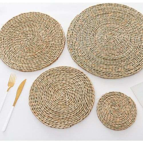 Japanese Style Papyrus Hand-Woven Insulation Placemat Anti-Scald Pan Mat Cup Bowl Tea Mat Tatami Zen Seat Yoga Mat Home