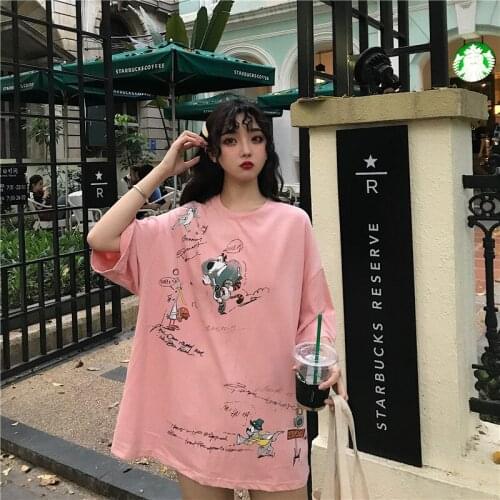 2021 Summer Sweet Oversize Puppy Hand-Painted Cartoon Anime Graphics Short-Sleeved t-Shirt For Girls Oversize e Girl Womens Top