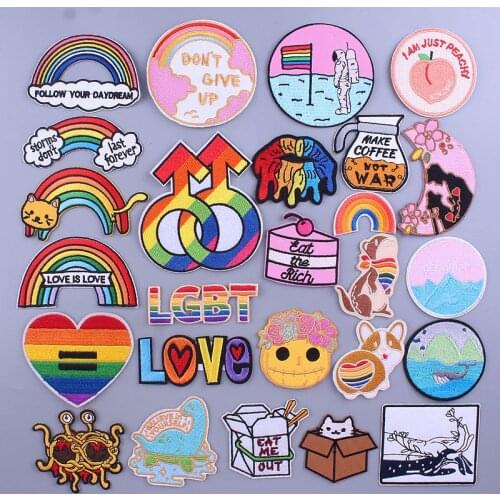 LGBT Patch On Clothes Rainbow Patches Iron On Patches For Clothing Cute Animal Stickers GAY Appliques Badges On Jacket DIY