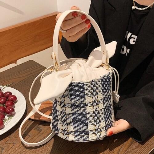 High Quality Small Lattice Bucket Bag 2021 New Cylinder Bag Single Shoulder Messenger Bag Shoulder Bag