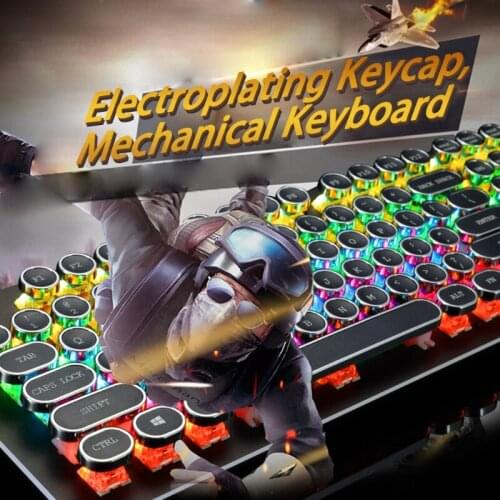 Mechanical Gaming Keyboard, Retro Punk Typewriter-Style Green Axis USB Wired for Game and Office,for Laptop Desktop PC