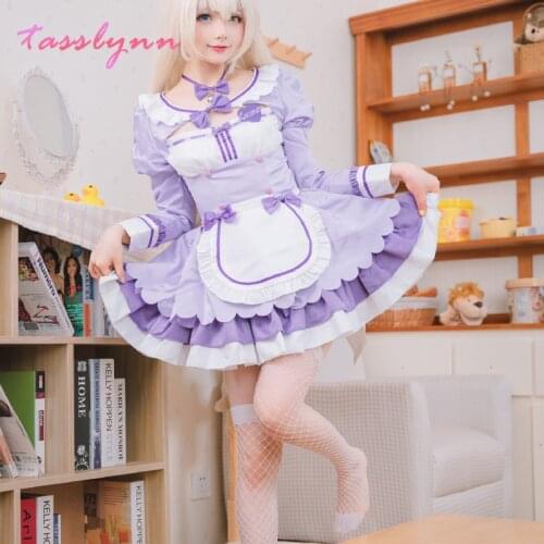 Sweet Anime Nekopara Vol.4 Coconut Maid Dress Cosplay Costume Cute Purple Dress for Women