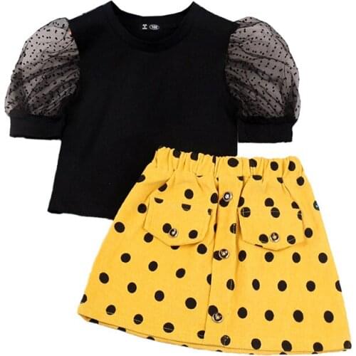 Girls Fashion Clothing Sets Summer Children Kids Baby Girls Sleeve T-shirts Tops+Button Corduroy Skirts Casual Clothes Outfits