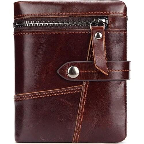 Mens wallet hot sale first layer leather wallet zipper bag oil wax cowhide multifunctional wallet short paragraph