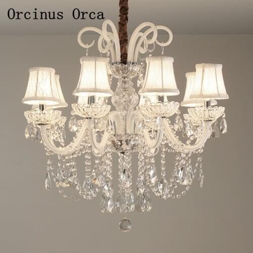 New European Luxury White Crystal Chandelier Living Room Dining Room French Romantic Creative LED Silver Glass Chandelier