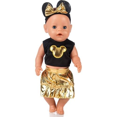 New Pajamas Fit For 17Inches doll Baby Born Doll 43cm Golden Red Suit T shirt Denim Dress Suit Coll Clothes