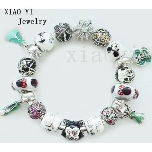 XIAOYI 2020 New 100% S925 Colorful cartoon mouse character dancing shoes skirt charm personality high quality bracelet jewelry