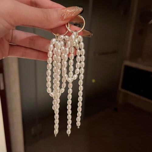 New Elegant Statement Long Metal Pearl Tassel Drop Earrings Hoop for Women Girl Travel Party Wedding Female Jewelry Gift