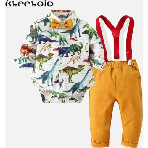 Oddlers baby boys clothing 2021 spring new mens 3D dinosaur printing suit childrens long sleeve dinosaur hatchback 2PS