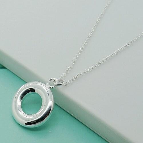 Hot Sale 925 Sterling Silver Necklace Fashion Simple Round Circle Pendant Necklace Women Men Classic Jewelry