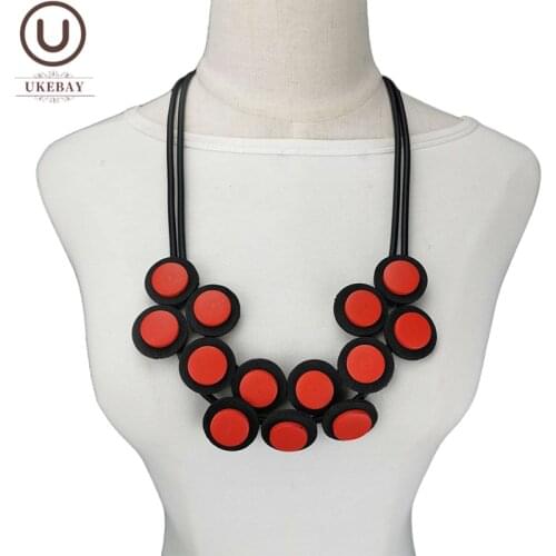 UKEBAY New Pendant Necklaces For Women Wood Jewelry Gothic Style Handmade Jewelry Boho Necklace Ethnic Sweater Chains 13 Colors