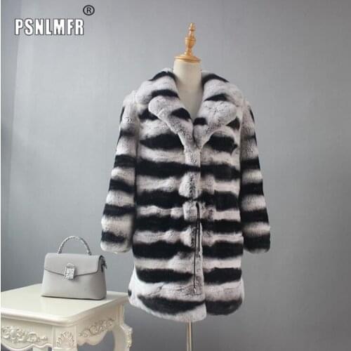 Real rabbit fur coat new arrival 2020 winter womens fashionable notched turn down collar chinchilla fur long jacket