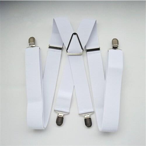 BD054-L XL XXL size White 3.5 width suspender for Adult adjustable elastic X back pants braces for men and women clips on