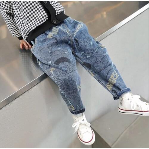 Casual Letter printing Jeans for Baby Boy Teenage Fashion Children Jeans Elastic Waist Denim Pants Kids Trousers Kids Clothes