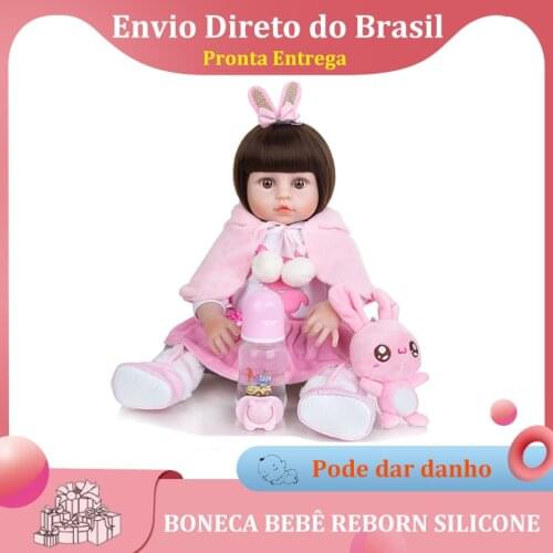 Reborn Baby Girl Doll 48cm Realistic Cute Silicone Body Bath With Plush Bunny