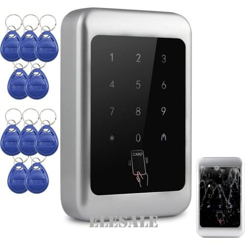 New Keyless ID Access Control Keypad Door Entry RFID Keyfobs Password Unlock Metal Casing Touch Key + 10 RFID Keyfobs Tags