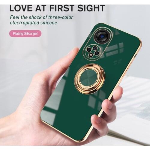 Luxury Plating Silicone Finger Ring Holder Case For Huawei Honor 50 Soft Cover Shell Funda For Wuawei Huawai Xonor Honor50 6.57"