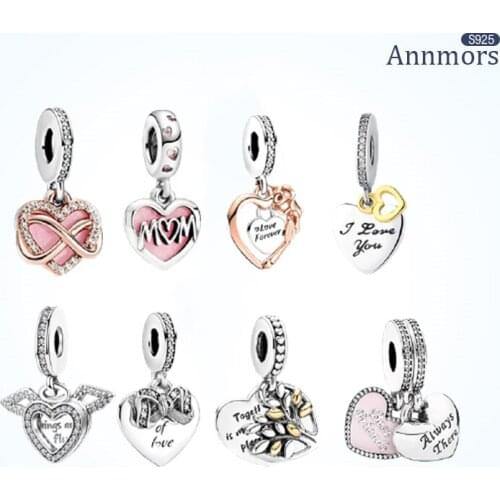Pink Heart Beads for Jewelry Make Fits Pandora Charms Necklace Bracelets 925 Sterling Silver Double Sided Charms Gifts for Woman