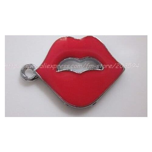 S7908 100Pcs/Lots Zinc Alloy Metal Enamel RED lips Charms 24.5*7mm