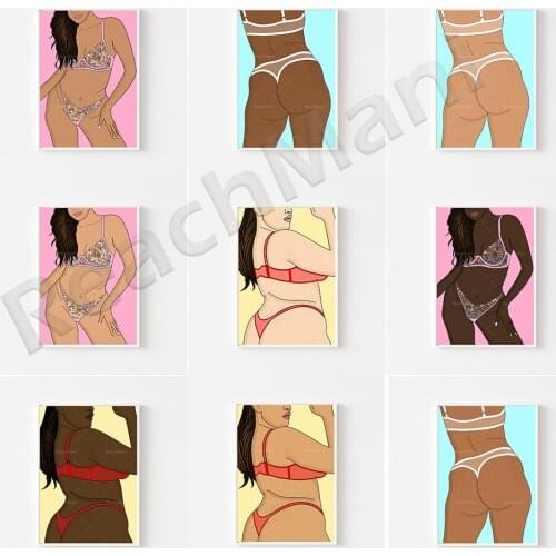 Sexy woman, brown-white-skinned sexy girl, positive impression of the body, lingerie art deco model poster print