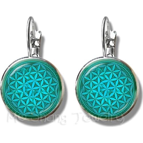 Mandara Glass Dome Earrings Trendy Chakra Mandala Glass Jewels Geometric Flower Gift For Family OM Yoga Stud Earrings For Women