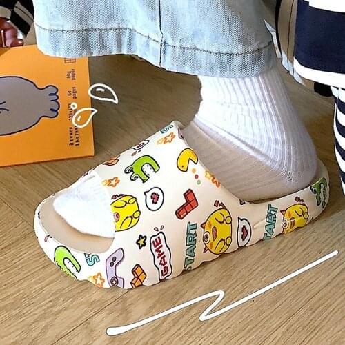 Non-slip Women Summer Platform Slippers Beach Slide Sandals Flip Flops Cartoon Candy Bear High Heels Ladies Girls Bathroom Shoes