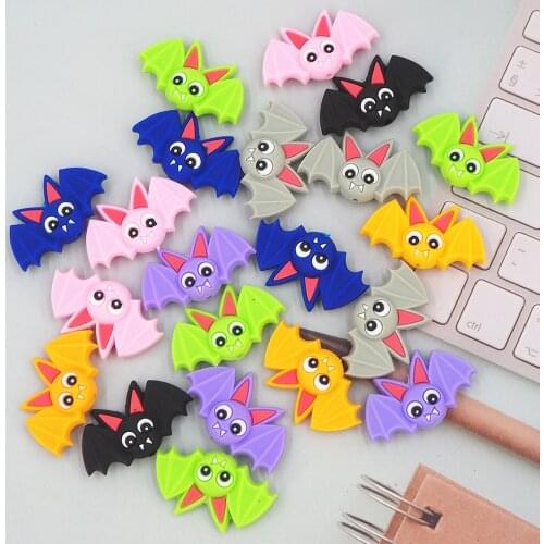 Chenkai 50PCS Silicone Christmas Bat Print Beads Baby Round Shaped Beads Teething BPA Free DIY Sensory Chewing Toy Accessories