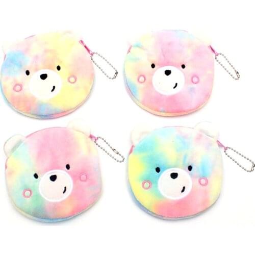 Cute Color Gradient Bears Children coin purses kids Plush Coin Bag ladies small wallet bag women handbag Card Holders