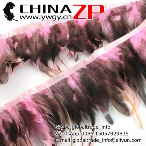 Leading Supplier CHINAZP Factory 10yards/lot Cheap Wholesale Dyed Pink and Natural Rooster Saddle Hackle Hen Feather Fringe Trim