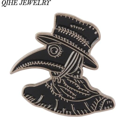 QIHE JEWELRY Plague Doctor Pins Doctor Schnabel Brooches Dark Punk Badges Lapel pins Men Women Steampunk jewelry