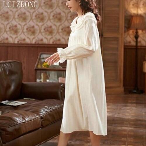 Retro Princess Womens Nightdress Summer Lace Long Nightwear Girl Vintage Home Wear Nightgown Female 2021 Spring Sleepwear