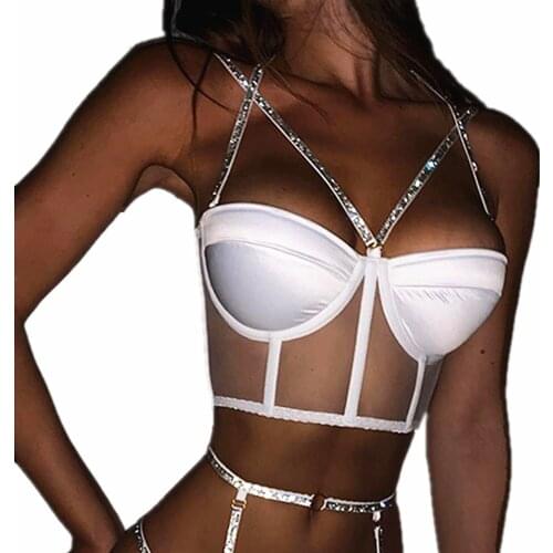 Women Party Sexy Bling Bandage Camis Tops Shiny Glitter Camisole Bustier Lingerie Bralette Nightclub Lady Wear Cropped Tops 2021