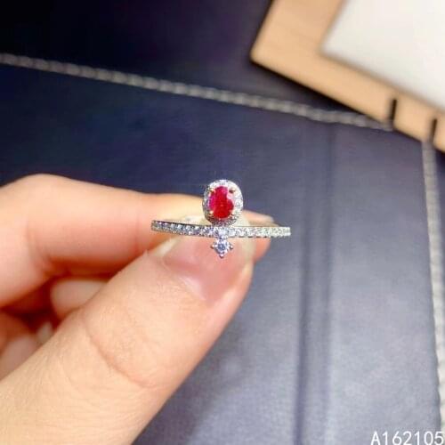 925 Pure Silver Chinese Style Natural Ruby Womens Luxury Lovely Simple Oval Adjustable Gemstone Ring Fine Jewelry Support Detec