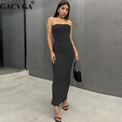GACVGA 2020 Sexy Sleeveless Bodycon Dress Backless Casual Black White Autumn Summer Maxi Long Dress Women Club Party Vestidos