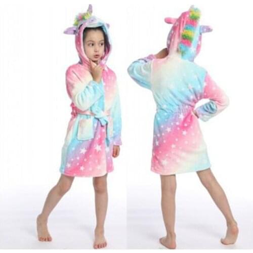 Winter Unicorn Boys Girls Sleepwear Onesies Pajamas Cartoon Childrens Bathrobes Flannel Hooded Towel Robes Kids Dressing Gowns