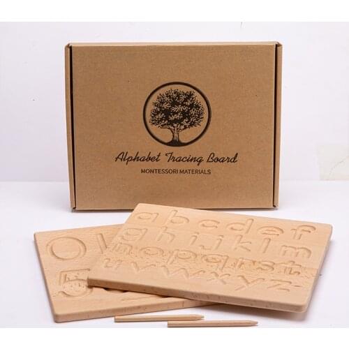 1 Set Montessori Language Toys Double Sided Wooden English Alphabet Board English Alphabet 0-9 Numbers Cognition Writing Board