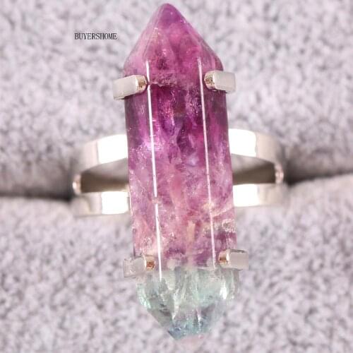 1Pcs Jewelry For Women Natural Stone Hexagonal Beads Purple Fluorite Adjustable Finger Rings Z061