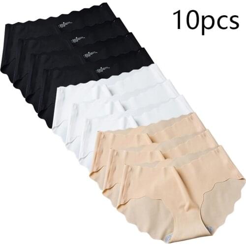 10Psc ice Silk Womens Panties Sexy Seamless Panties Female Underwear Low Waist Breathable Soft Wave Elastic Plus Size Lingerie
