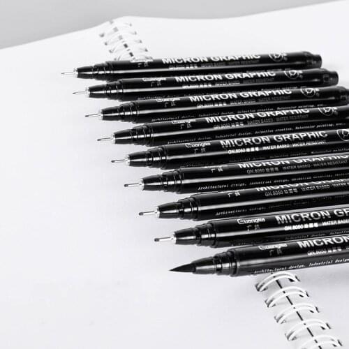 12pcs/set Waterproof Fade Proof Micron PenTip Fine Liner Black Sketch Water Marker Pen for Manga Stationery Supplies