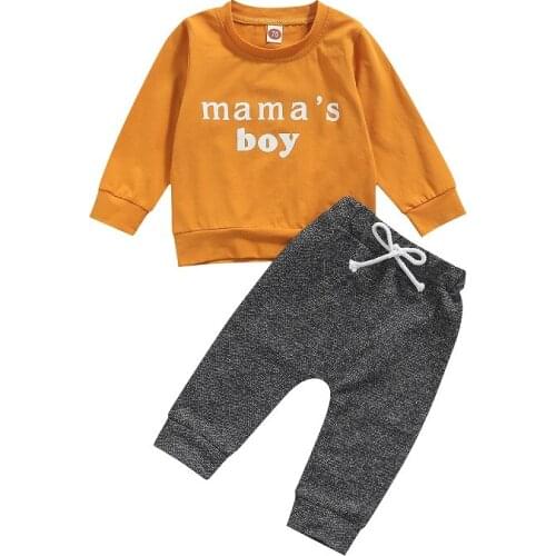 0-3Y Newborn Baby Boy Long Sleeve Letter Print Pullover Sweatshirt Tops Long Pant Trouser 2PCS Autumn Clothes Set