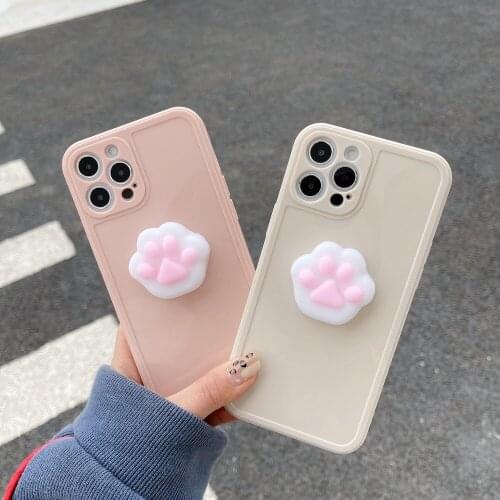 Squishy 3D Soft Silicone TPU Rubber Phone Back Case Cute Cartoon Cat Paw Cover for iPhone 7 8 Plus 11 pro 12 mini X XR XS Max
