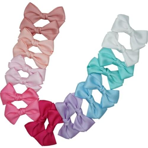 5pcs/lot 3.2 Inches Fashion Handmade Bowknot Baby Girls Hair Clips Solid Color Polyester Cotton Bows Hairpins Infant Headwear