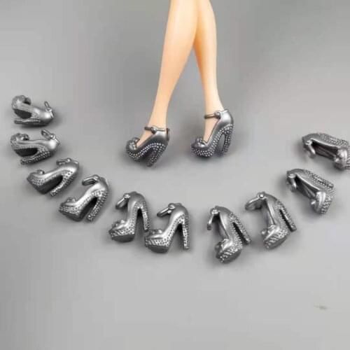 6 Pairs/lot Fashion Grey High Heel Sandals Shoes For Barbie Doll Shoes Foot Wear Princess Sneakers 11.5" Dolls Accessories Toys