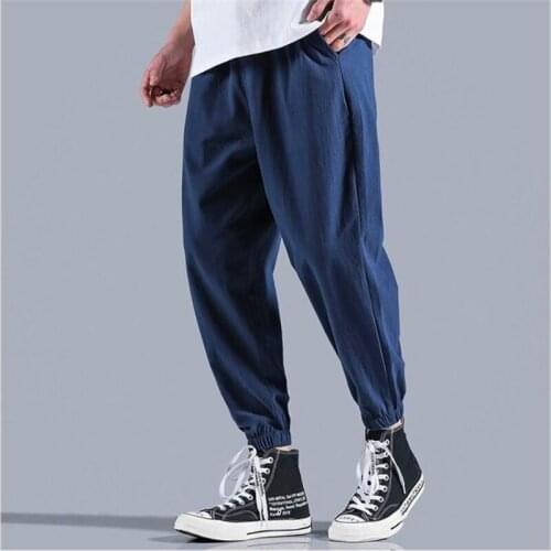 Linen Pants Men Summer Harajuku Trendy Streetwear Loose Wild Daily Sweatpants Solid Comfort Male Trousers Large Size Pantalones
