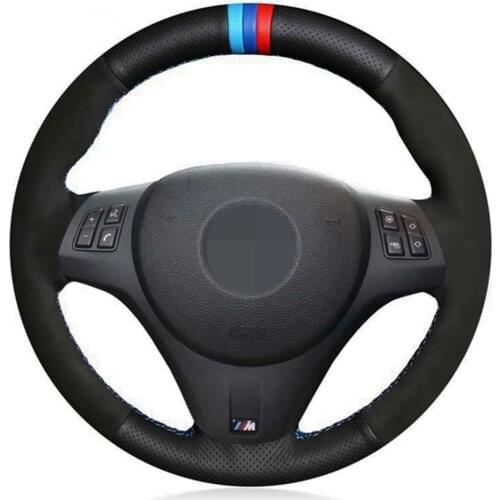 Car Steering Wheel Cover DIY Black Genuine Leather Suede Hand-stitched For BMW M Sport M3 E93 E92 E91 E90 E81 E82 E87 E88