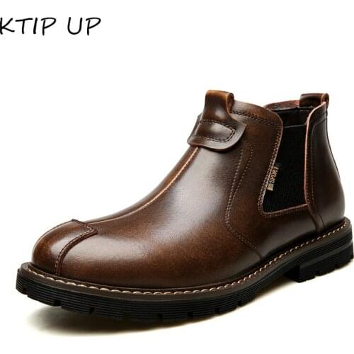 Spring Autumn Genuine Leather Chelsea Boots Men Shoes Winter Shoes With Fur Warm Vintage Classic Male Casual Winter Boots