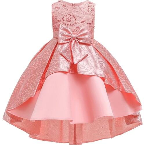 Childrens Clothing 2020 New Girls Princess Dresses Lace Beaded Tail Dress Jacquard Swallowtail Dress Puffy Mesh Dress 3-8 Years